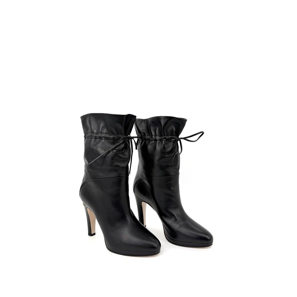 Gucci Charlotte Ankle Boots 39.5 US 9.5 Drawstring Double G 105 Black Leather